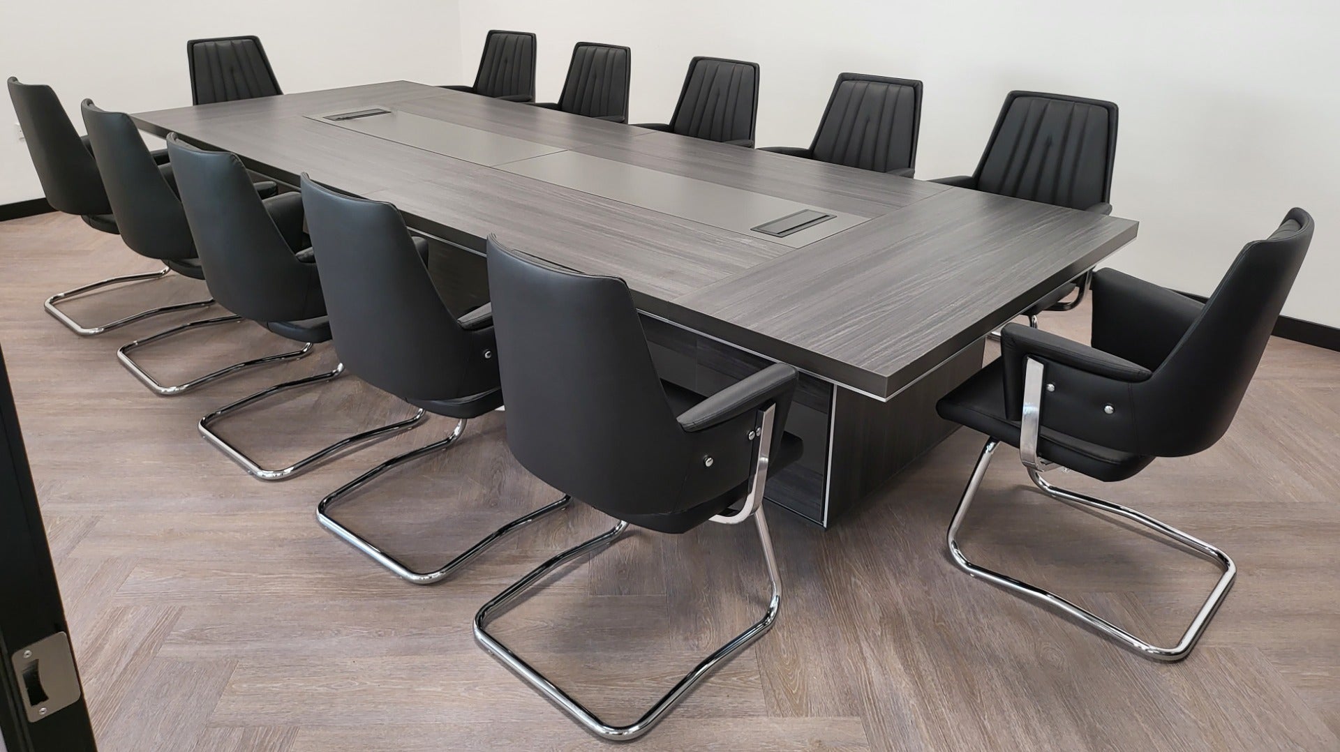 Modern Large Grey Oak Meeting Table with Built in Storage - Sizes from 2800mm to 6000mm - LX-MET